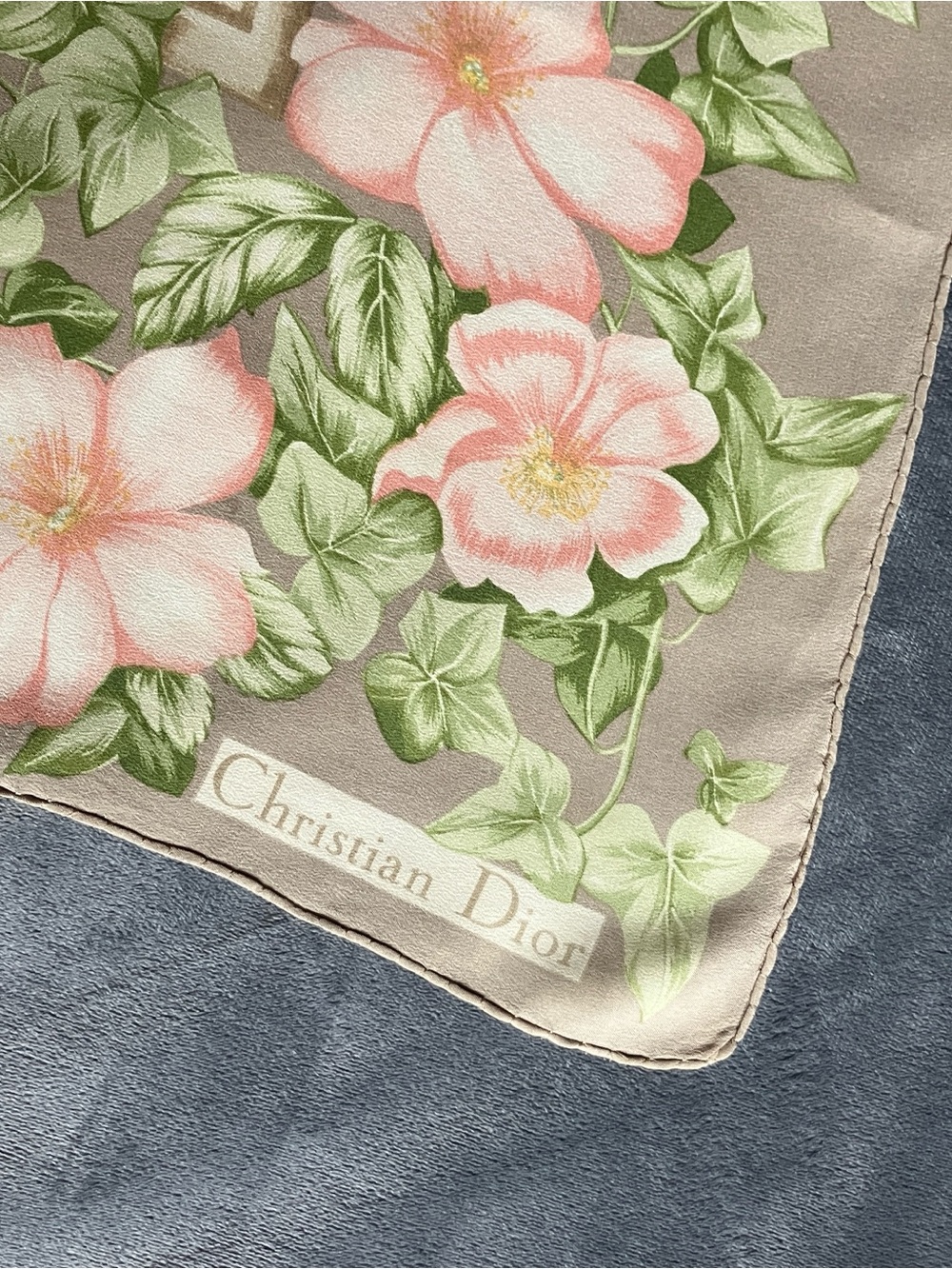 Dior Floral Silk Scarf with Pastel Pink and Green